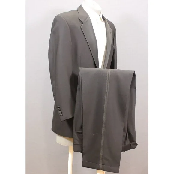 Joseph Abboud Mens Tuxedo 2 Piece Black Wool Nylon Blend 2 Btn 42R Pleated 32" W - Picture 2 of 11